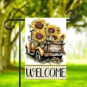 Sunflower Truck Welcome Garden Flag - Yellow & Brown